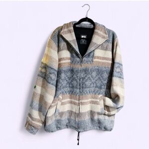 100% Alpaca Wool Tumi Zip Jacket Southwest Pattern Neutral Cozy Chore Coat